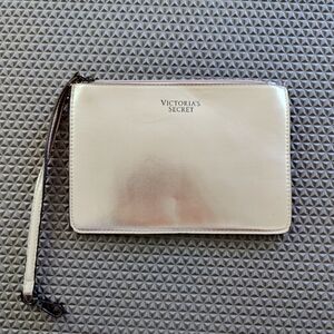 Victoria's Secret Rose Gold Metallic Faux Leather Zippered Makeup Case Bag